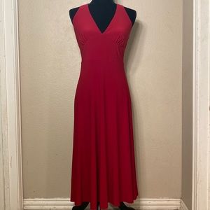 Women’s Red Halter Dress by American Living, Flare Skirt, Midi Size 8